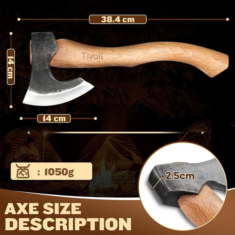 Tivoli 15 Inch Camping Axes and Hatchets, Bushcraft Axe for Wood Splitting and Kindling,Hand Forged Carbon Steel Chopping Axes Ash Wood Handle with Sheath for Camping and Survival - Image 2